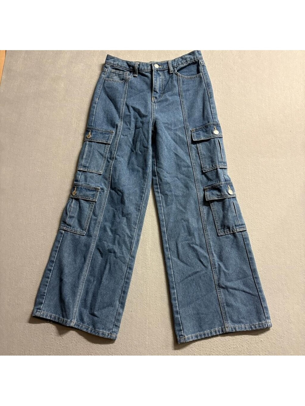Soho Blue Denim Cargo Jeans Womens Size 16 Blue Wide Leg Utility Pockets